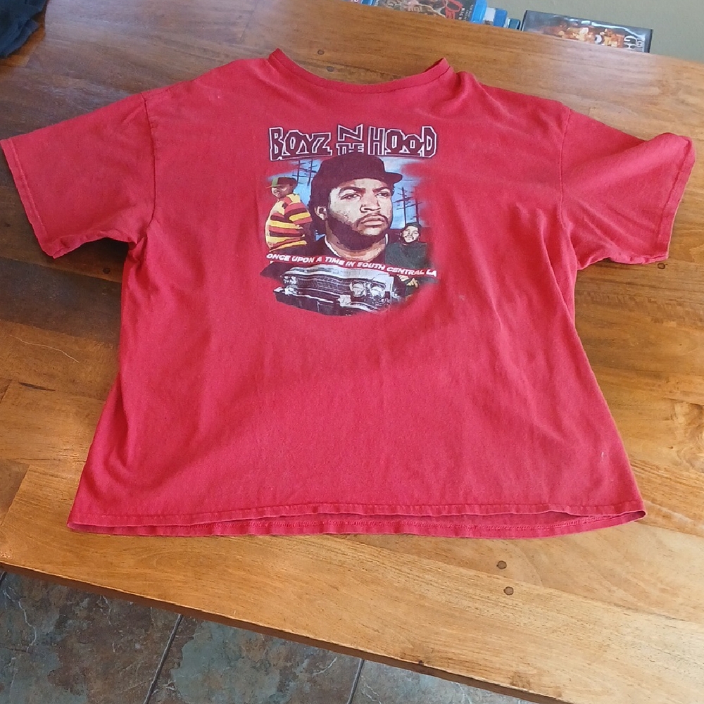 Hybrid Apparel Boyz N The Hood Red Short Sleeve Tee, South Central LA, Stains